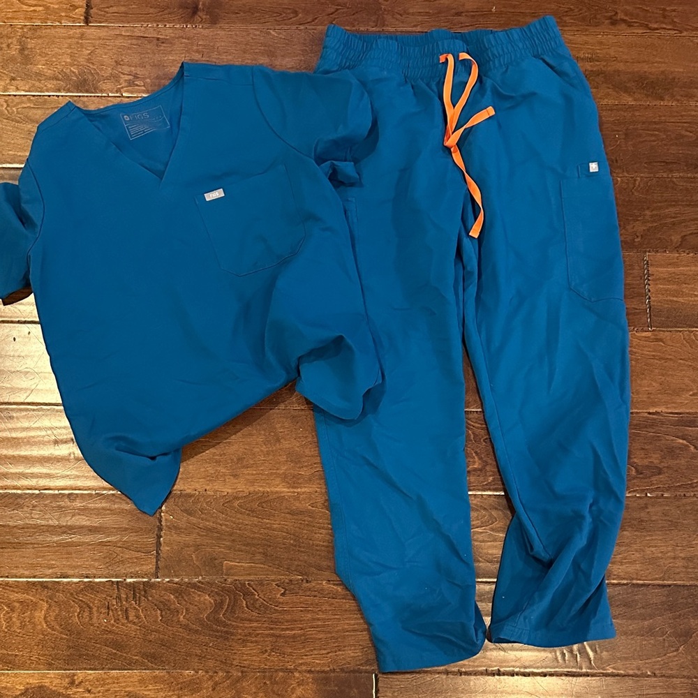 Figs Blue Joggers with Orange Drawstring